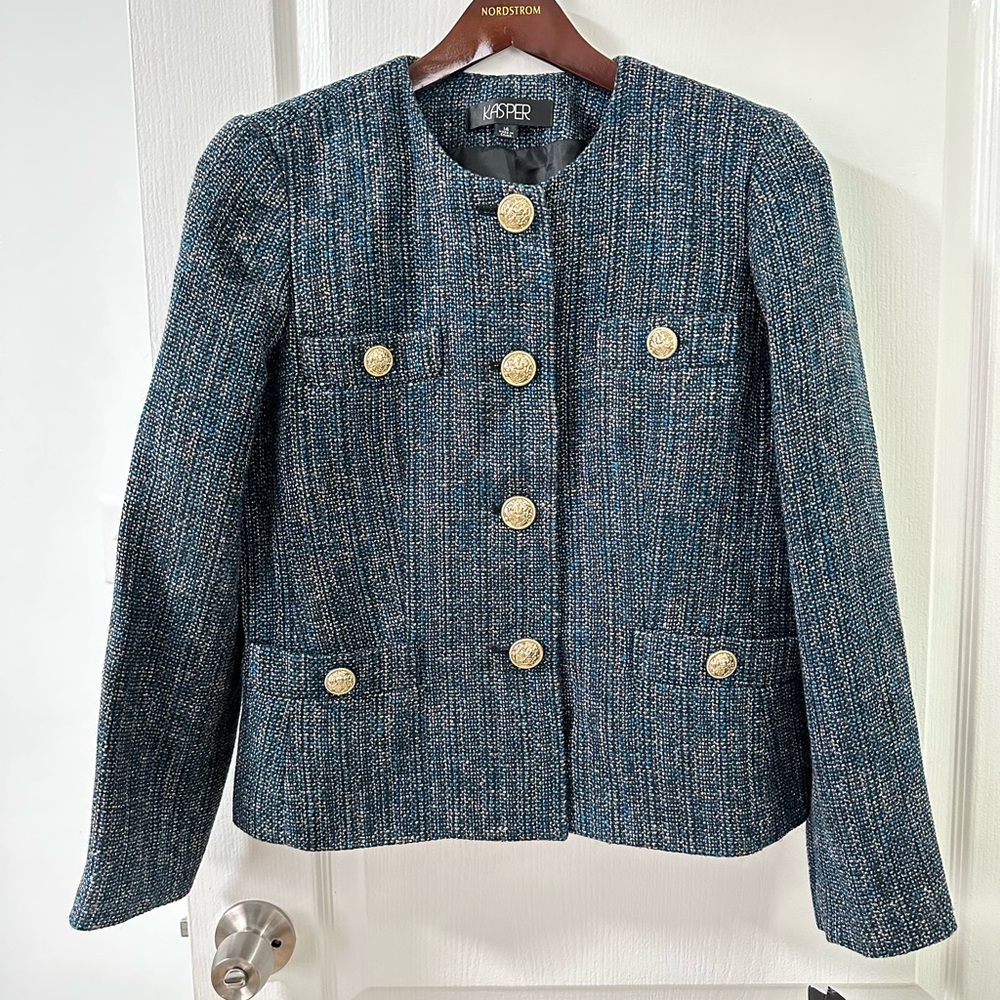 Kasper Blue and Gold Blazer Structured Suit Jacket